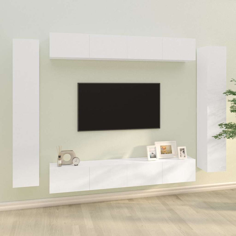 8 Piece TV Cabinet Set High Gloss White Engineered Wood