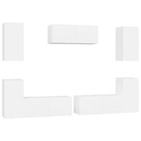 7 Piece TV Cabinet Set White Engineered Wood - Front View