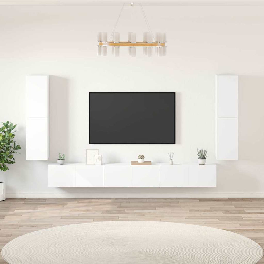 7 Piece TV Cabinet Set White Engineered Wood