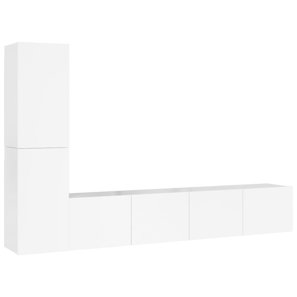 4 Piece TV Cabinet Set High Gloss White Engineered Wood