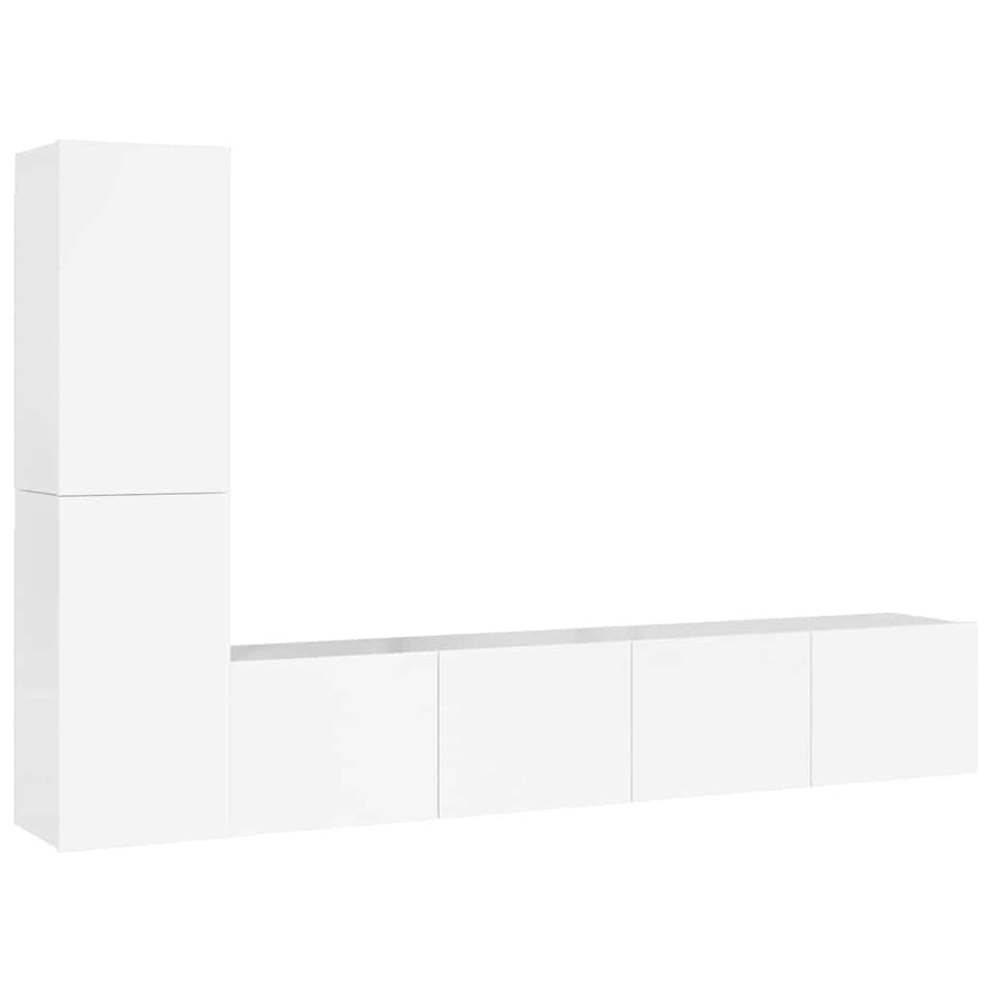 4 Piece TV Cabinet Set High Gloss White Engineered Wood