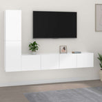 4 Piece TV Cabinet Set High Gloss White Engineered Wood