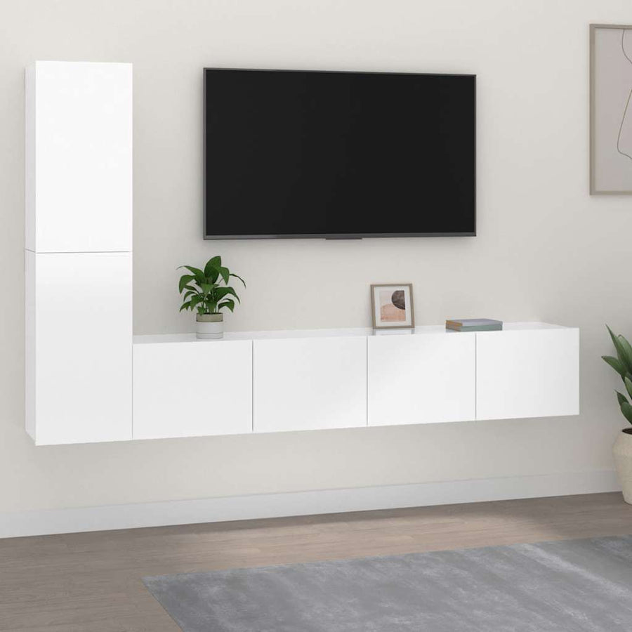 4 Piece TV Cabinet Set High Gloss White Engineered Wood