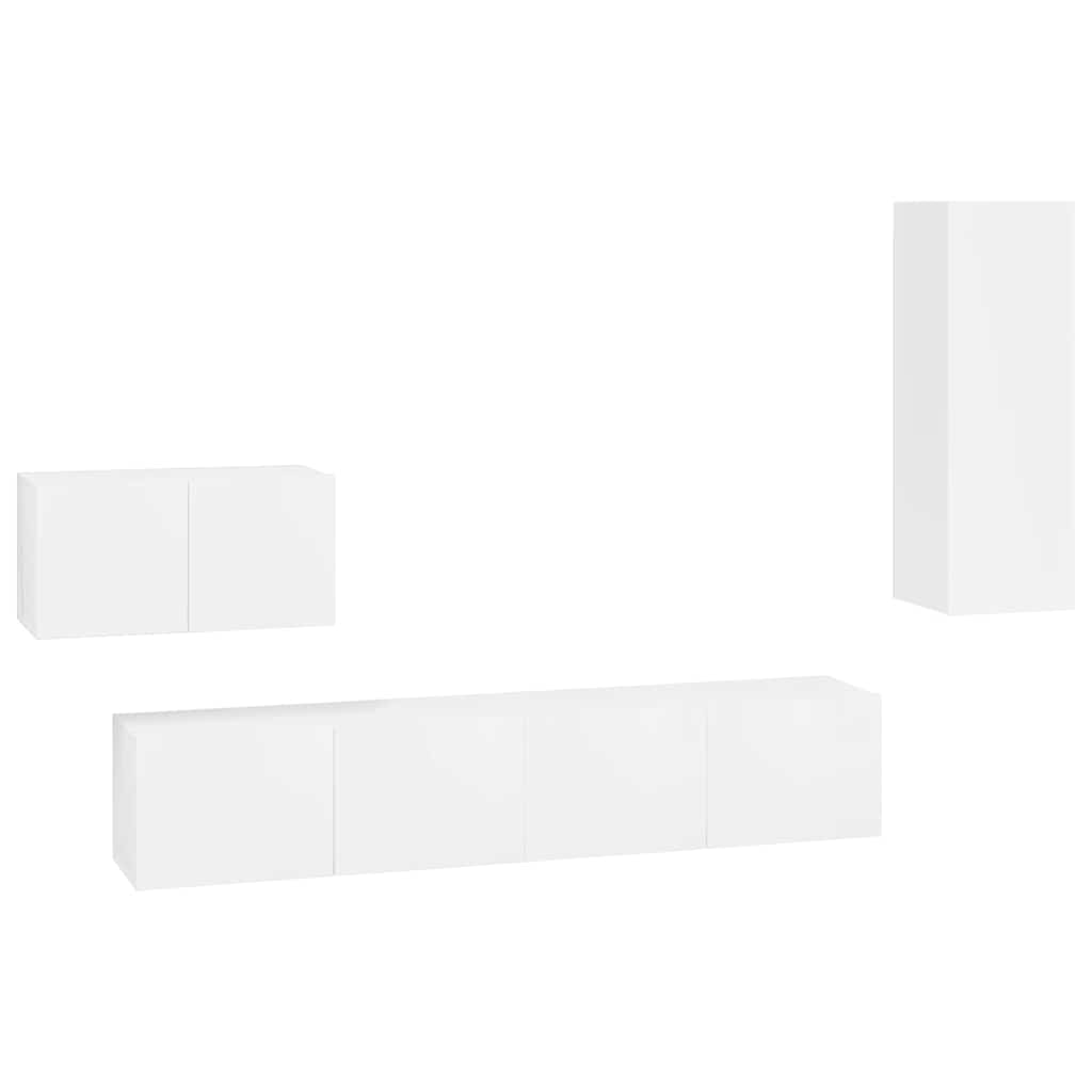4 Piece TV Cabinet Set High Gloss White Engineered Wood