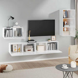 4 Piece TV Cabinet Set High Gloss White Engineered Wood - Side View