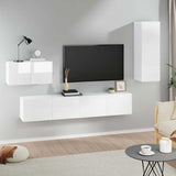 4 Piece TV Cabinet Set High Gloss White Engineered Wood