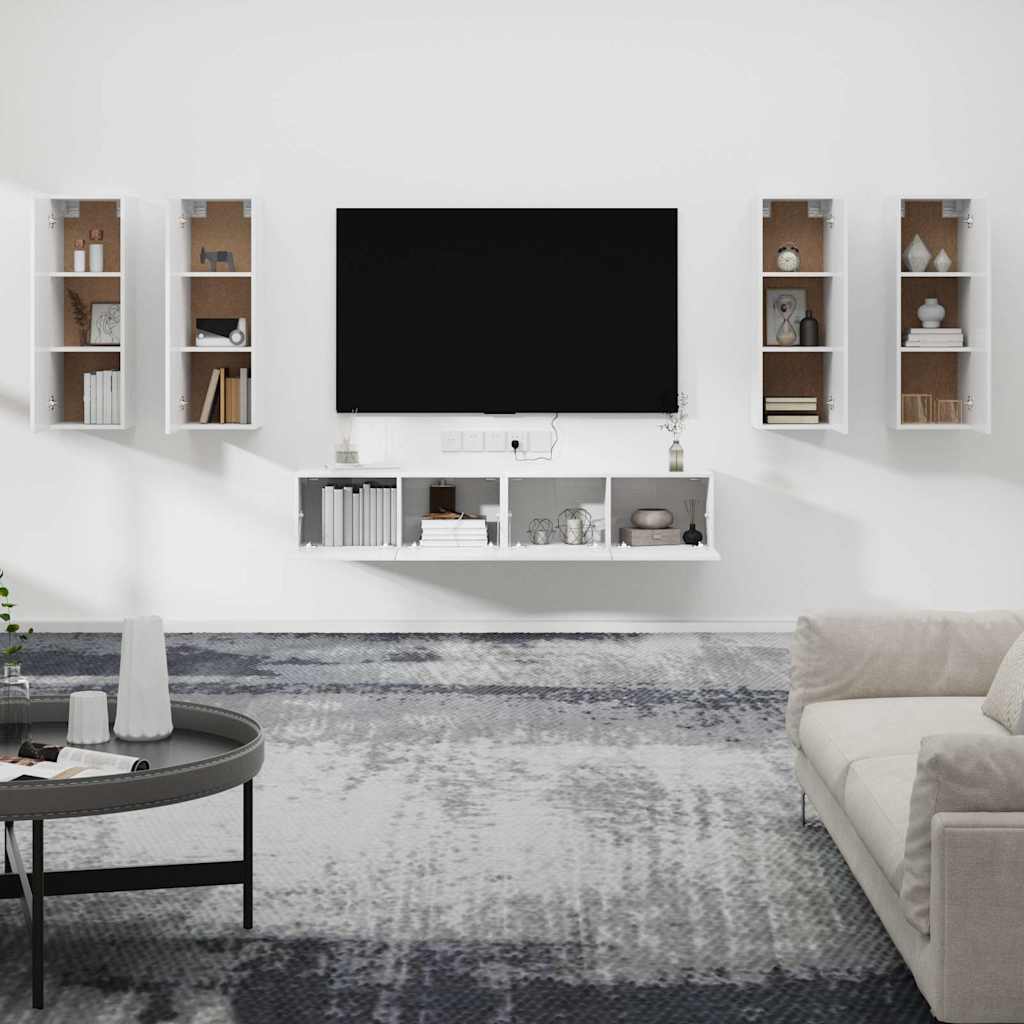 6 Piece TV Cabinet Set High Gloss White Engineered Wood