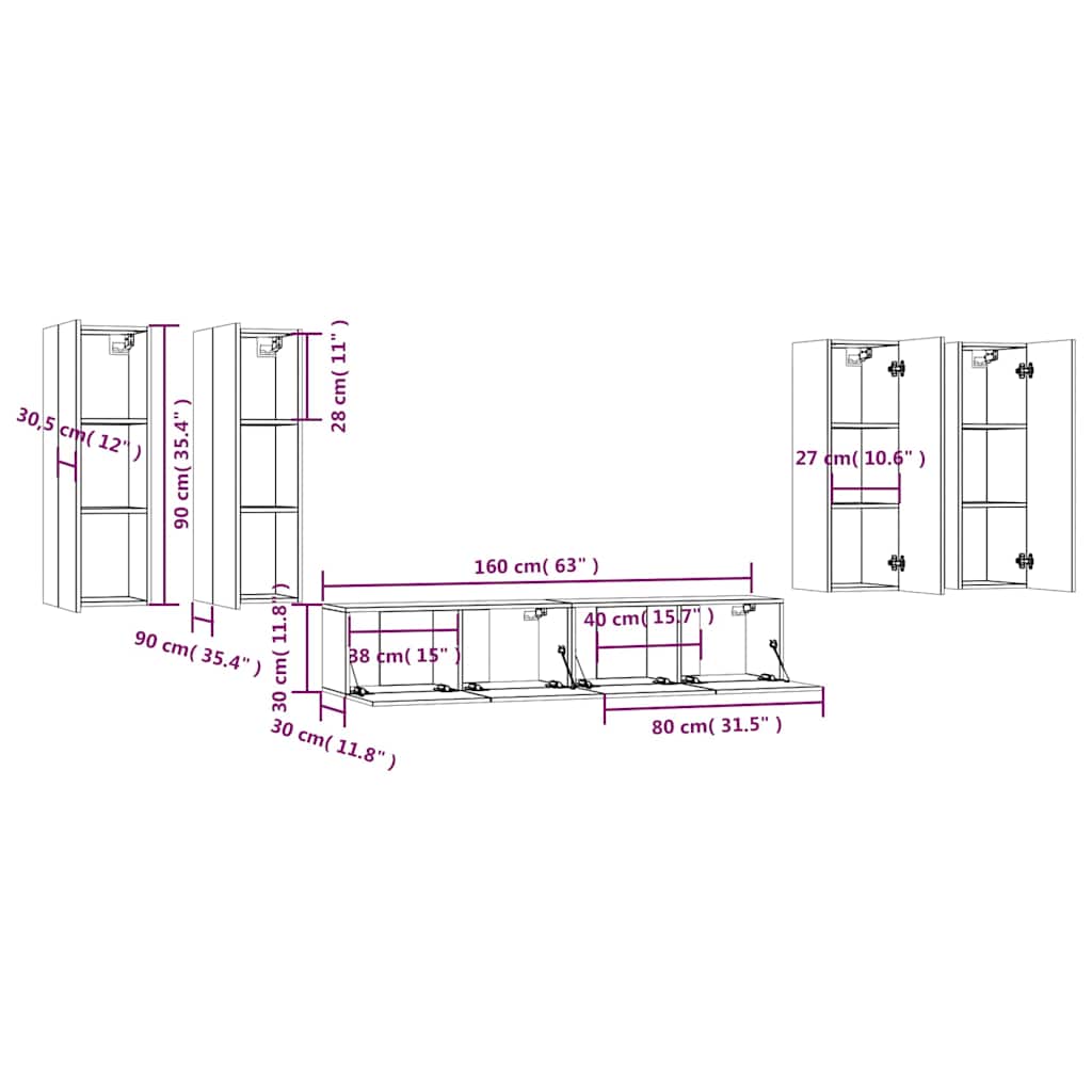 6 Piece TV Cabinet Set High Gloss White Engineered Wood