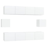 6 Piece TV Cabinet Set White Engineered Wood - Front View