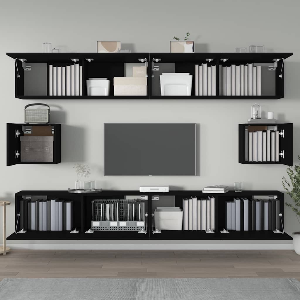 6 Piece TV Cabinet Set Black Engineered Wood
