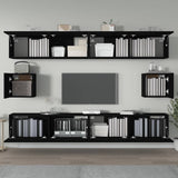 6 Piece TV Cabinet Set Black Engineered Wood - Side View