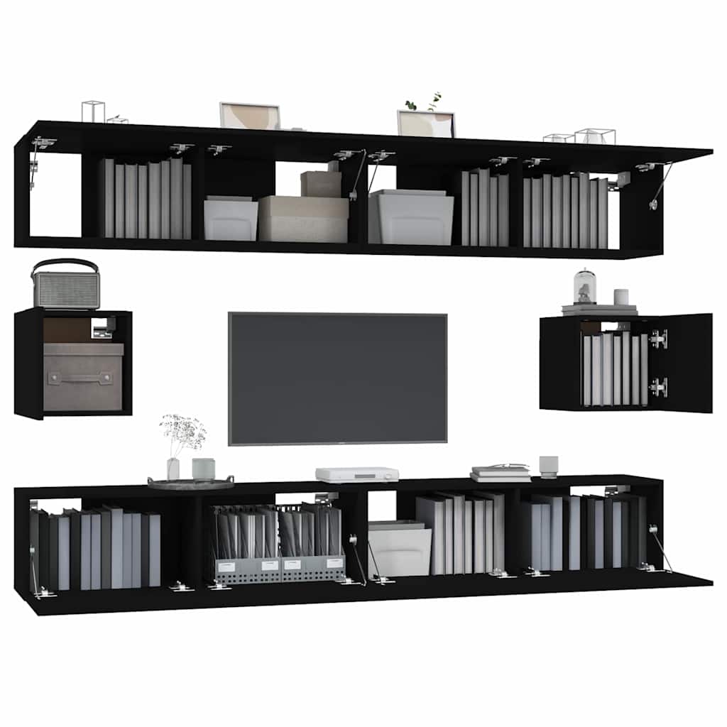 6 Piece TV Cabinet Set Black Engineered Wood