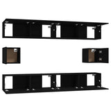 6 Piece TV Cabinet Set Black Engineered Wood