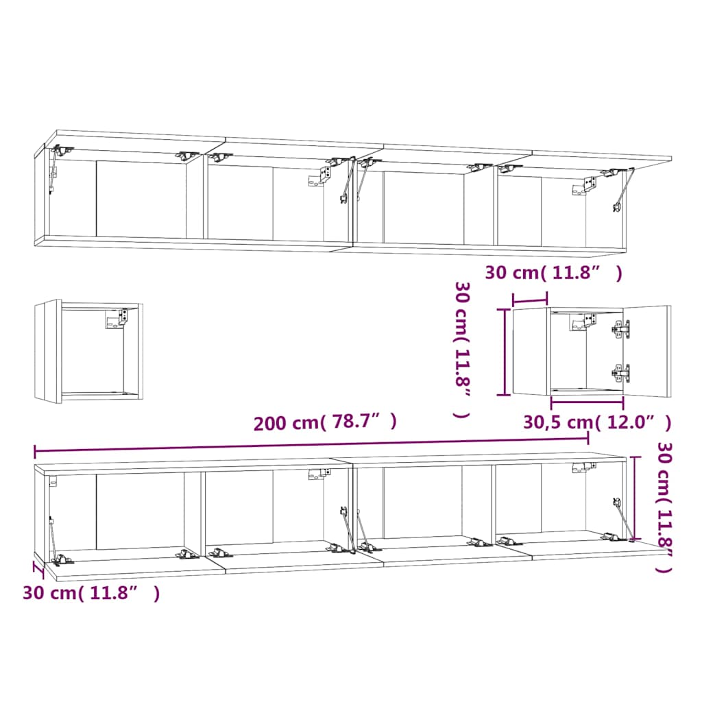 6 Piece TV Cabinet Set Black Engineered Wood