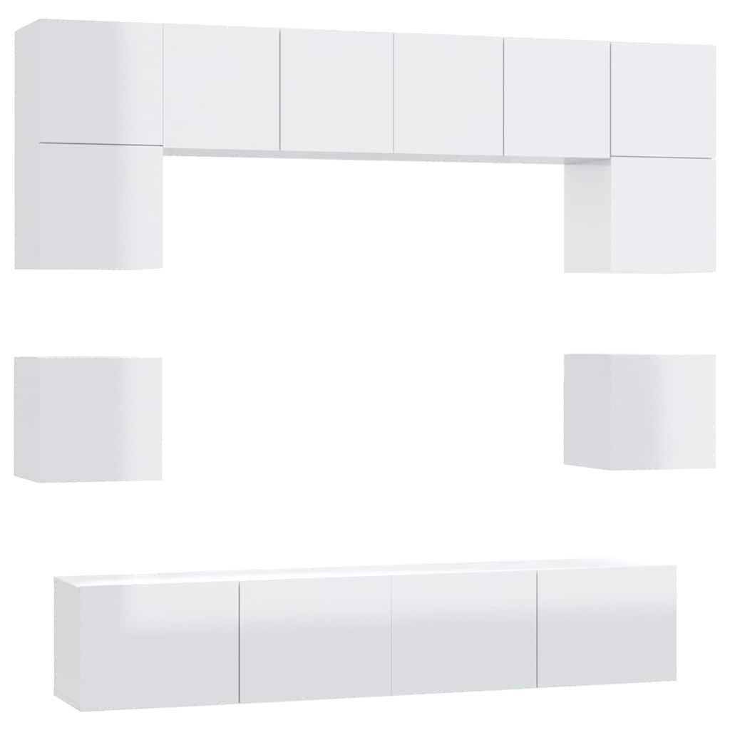 8 Piece TV Cabinet Set High Gloss White Engineered Wood
