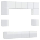 8 Piece TV Cabinet Set High Gloss White Engineered Wood