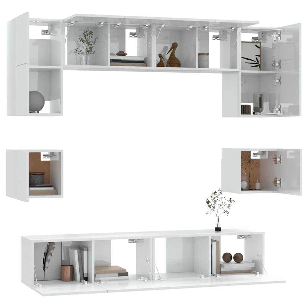 8 Piece TV Cabinet Set High Gloss White Engineered Wood