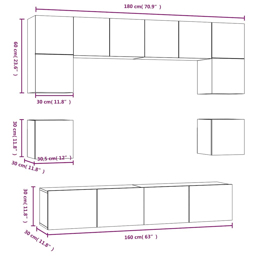 8 Piece TV Cabinet Set High Gloss White Engineered Wood