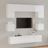8 Piece TV Cabinet Set High Gloss White Engineered Wood