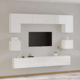8 Piece TV Cabinet Set High Gloss White Engineered Wood