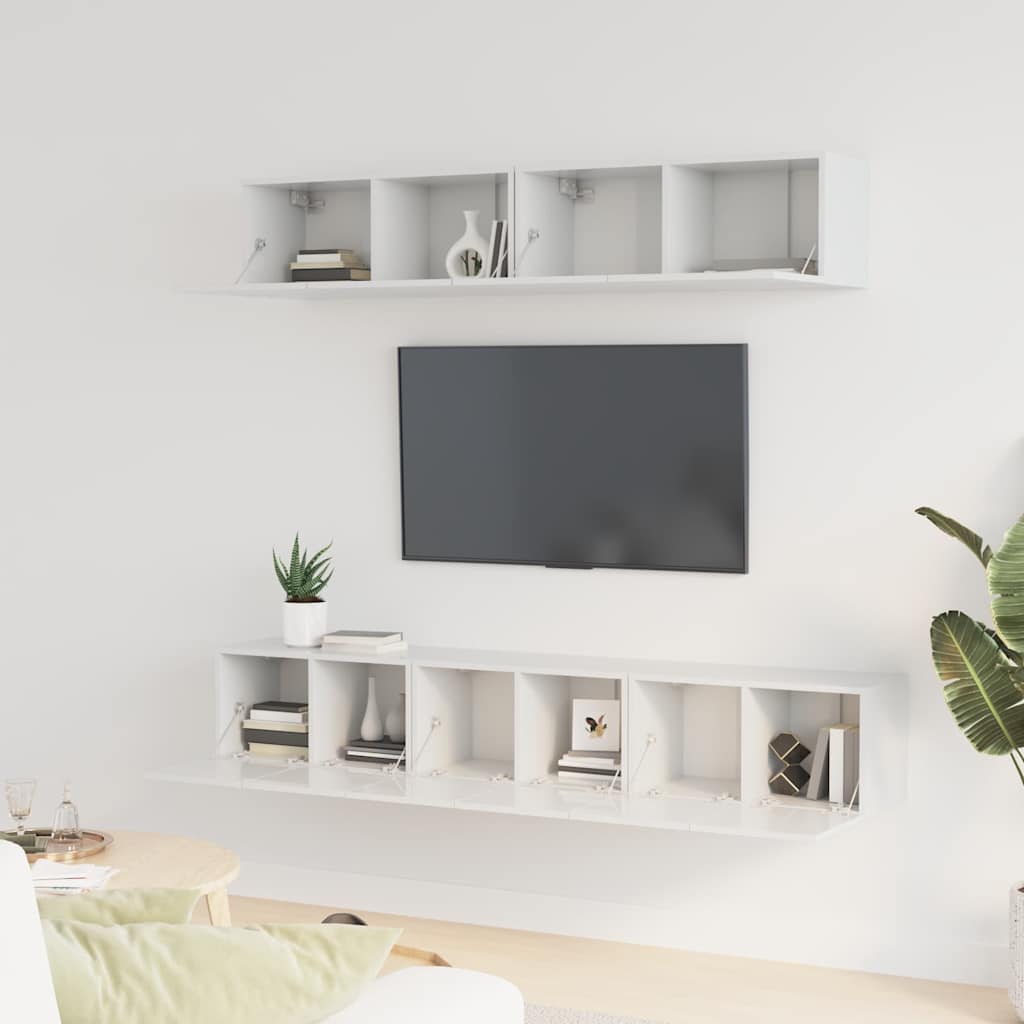5 Piece TV Cabinet Set High Gloss White Engineered Wood