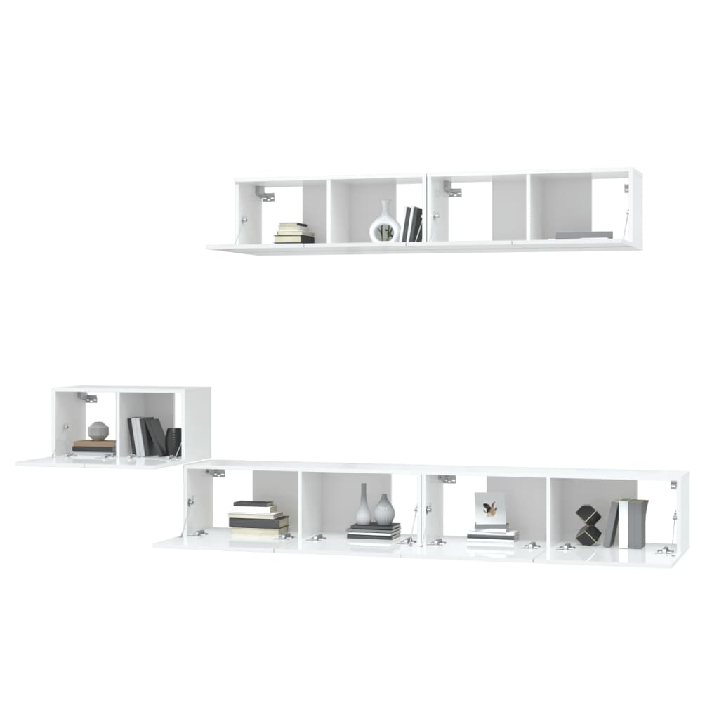 5 Piece TV Cabinet Set High Gloss White Engineered Wood