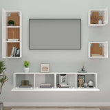 5 Piece TV Cabinet Set High Gloss White Engineered Wood - Side View