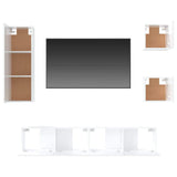 5 Piece TV Cabinet Set High Gloss White Engineered Wood - Rear View
