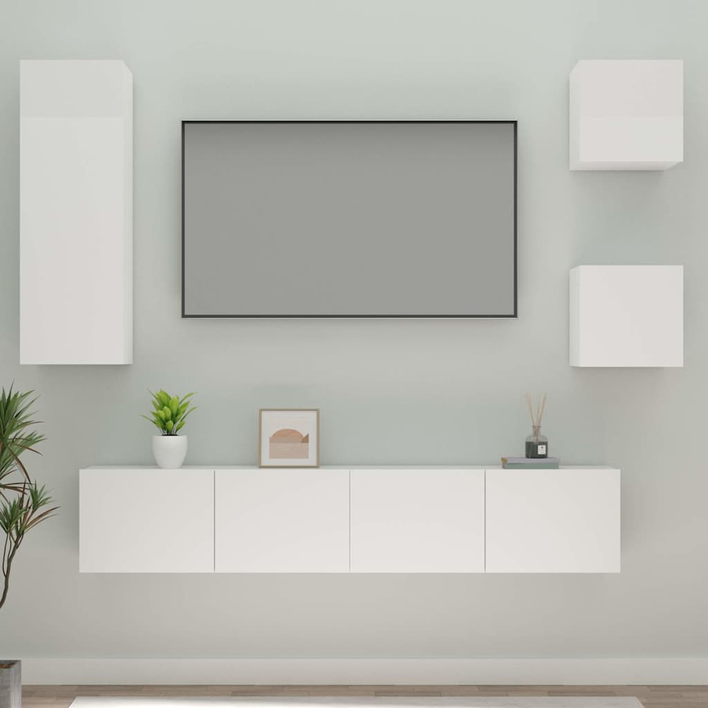 5 Piece TV Cabinet Set High Gloss White Engineered Wood
