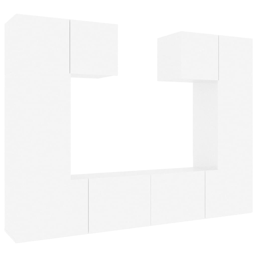 6 Piece TV Cabinet Set High Gloss White Engineered Wood