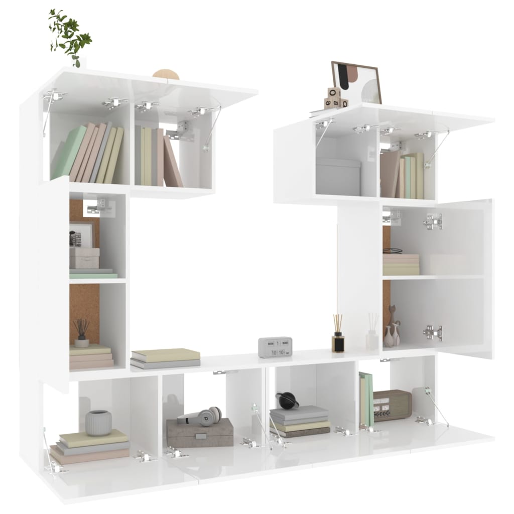 6 Piece TV Cabinet Set High Gloss White Engineered Wood
