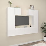 6 Piece TV Cabinet Set High Gloss White Engineered Wood