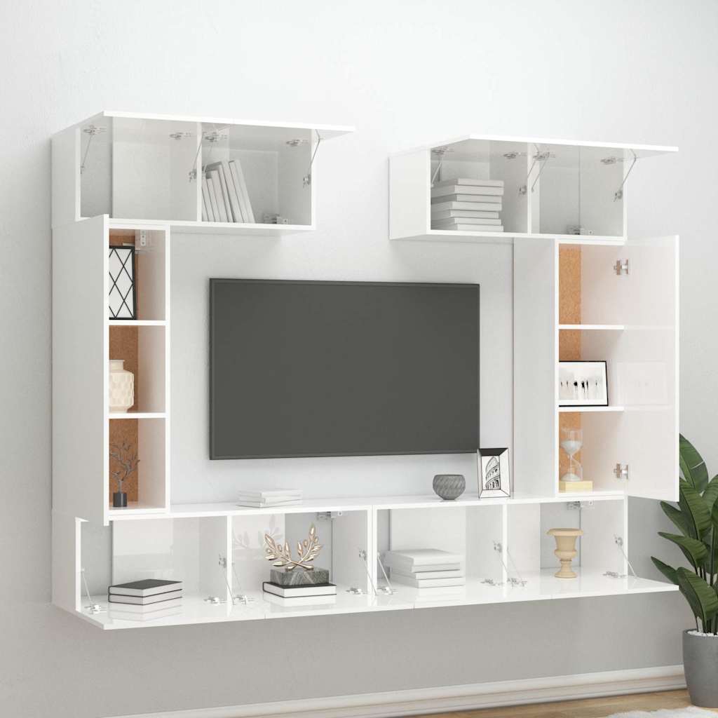 6 Piece TV Cabinet Set High Gloss White Engineered Wood