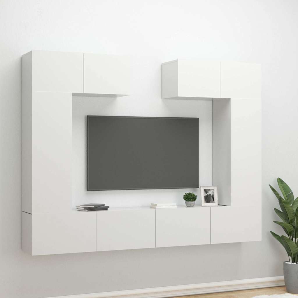 6 Piece TV Cabinet Set High Gloss White Engineered Wood