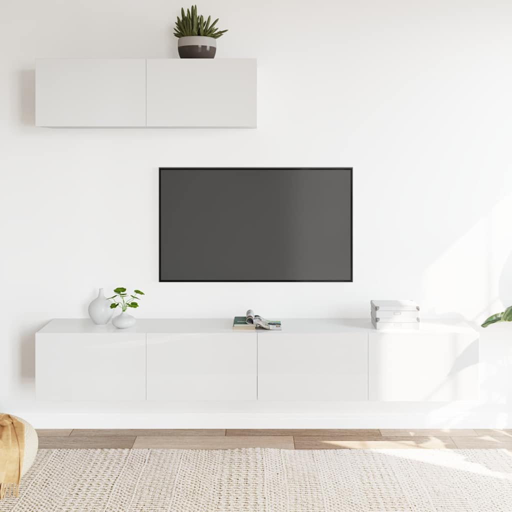 3 Piece TV Cabinet Set High Gloss White Engineered Wood