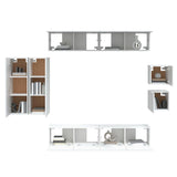 8 Piece TV Cabinet Set White Engineered Wood - Low Angle