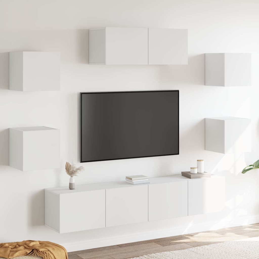 7 Piece TV Cabinet Set White Engineered Wood