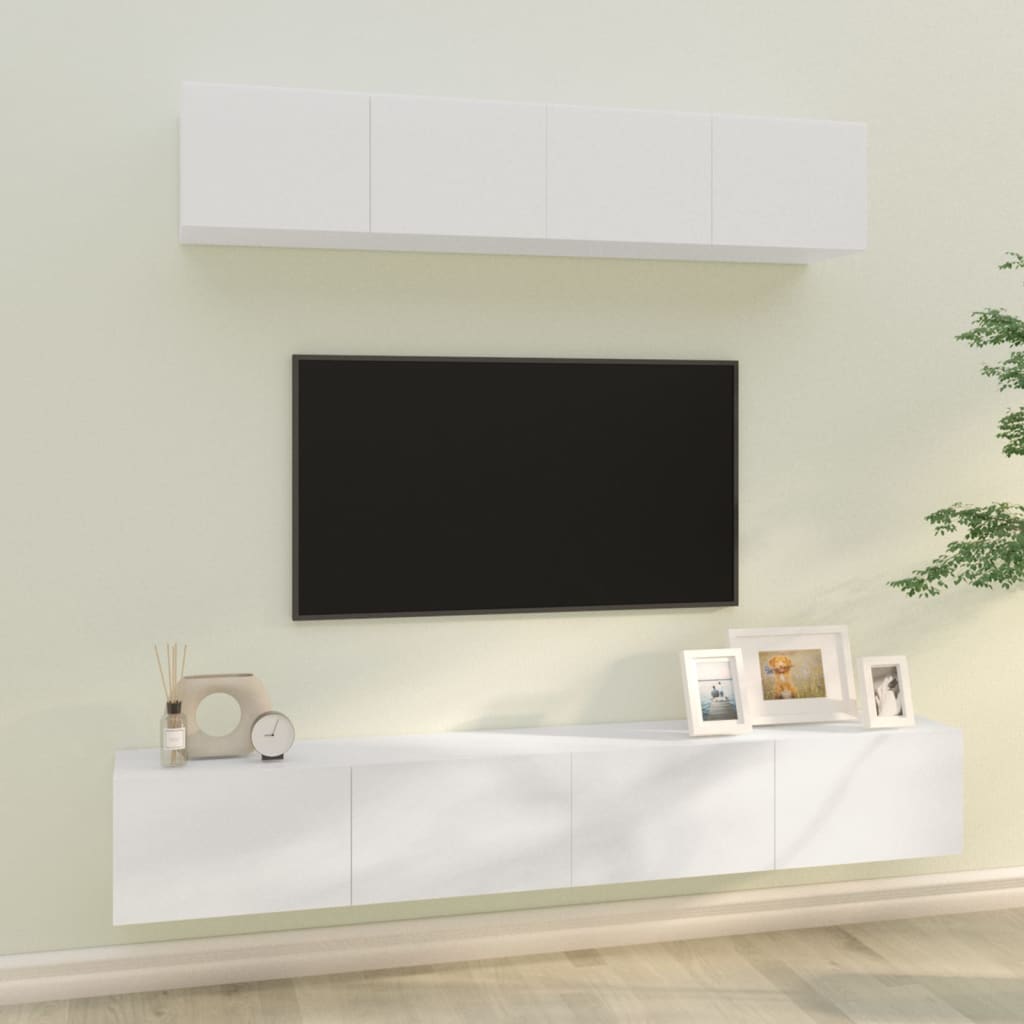 4 Piece TV Cabinet Set High Gloss White Engineered Wood