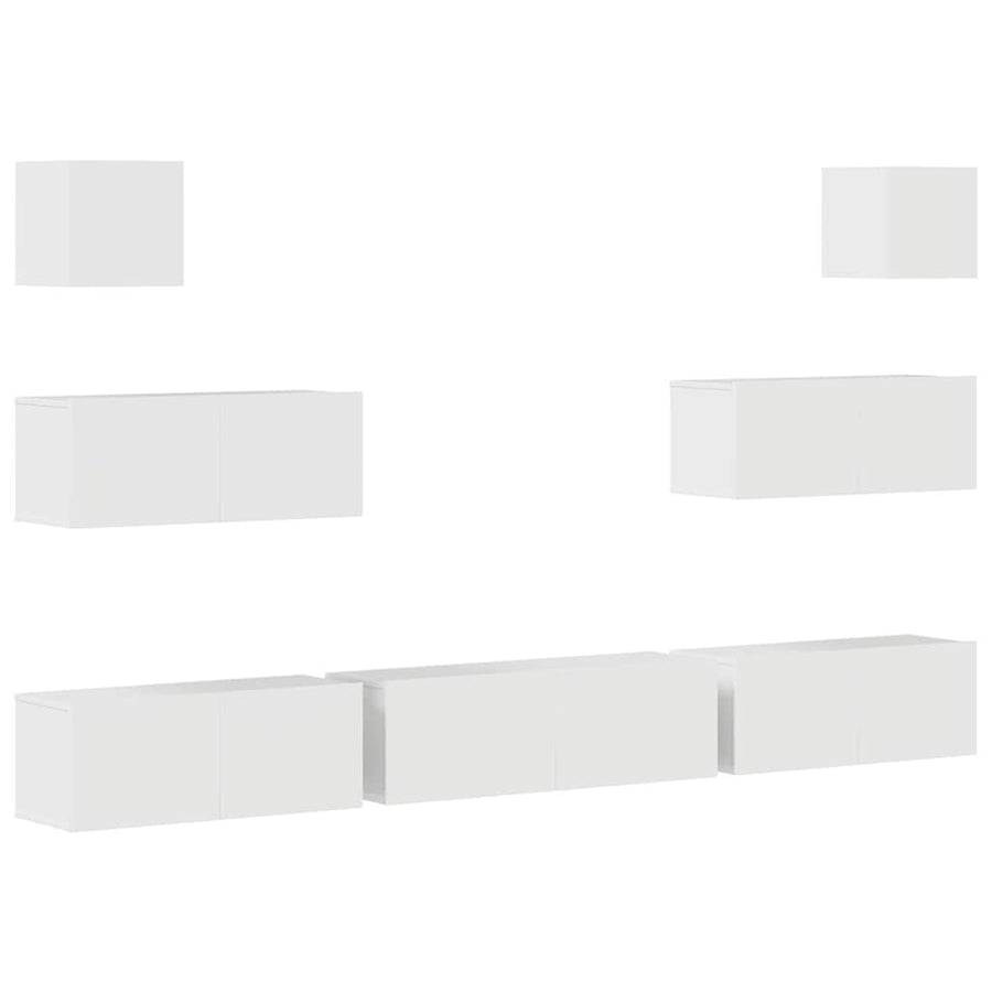 7 Piece TV Cabinet Set High Gloss White Engineered Wood