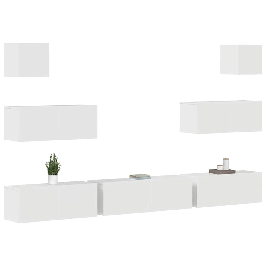 7 Piece TV Cabinet Set High Gloss White Engineered Wood