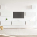 7 Piece TV Cabinet Set High Gloss White Engineered Wood