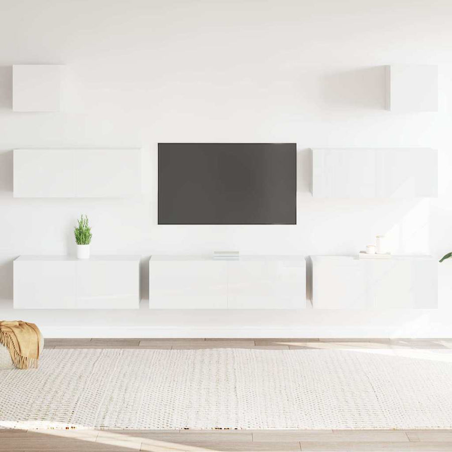 7 Piece TV Cabinet Set High Gloss White Engineered Wood