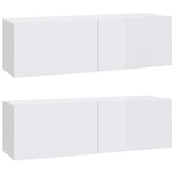 4 Piece TV Cabinet Set High Gloss White Engineered Wood