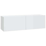 4 Piece TV Cabinet Set High Gloss White Engineered Wood