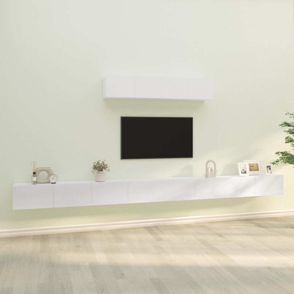 4 Piece TV Cabinet Set High Gloss White Engineered Wood