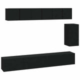 6 Piece TV Cabinet Set Black Engineered Wood - Front View