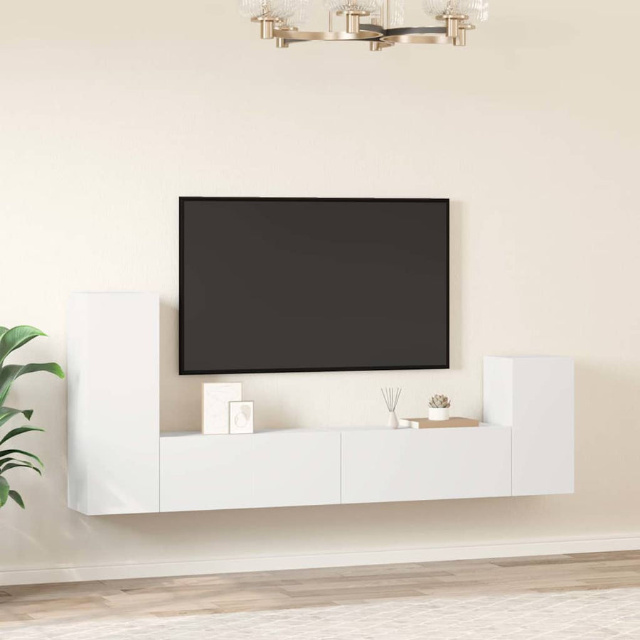 4 Piece TV Cabinet Set White Engineered Wood