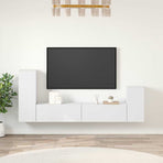 4 Piece TV Cabinet Set White Engineered Wood