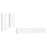 4 Piece TV Cabinet Set White Engineered Wood - Front View