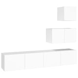 4 Piece TV Cabinet Set White Engineered Wood - Front View